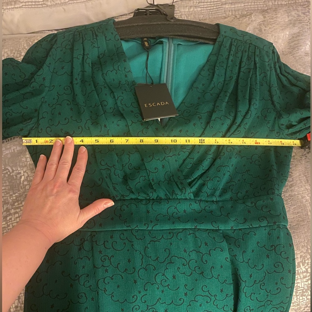 Escada Green & Black print faux wrap dress. - Picture 9 of 11